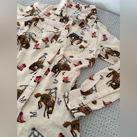 Wrangler Retro shirt Cream Western Print Horses de Button-Up Women’s size xs - Picture 8 of 13